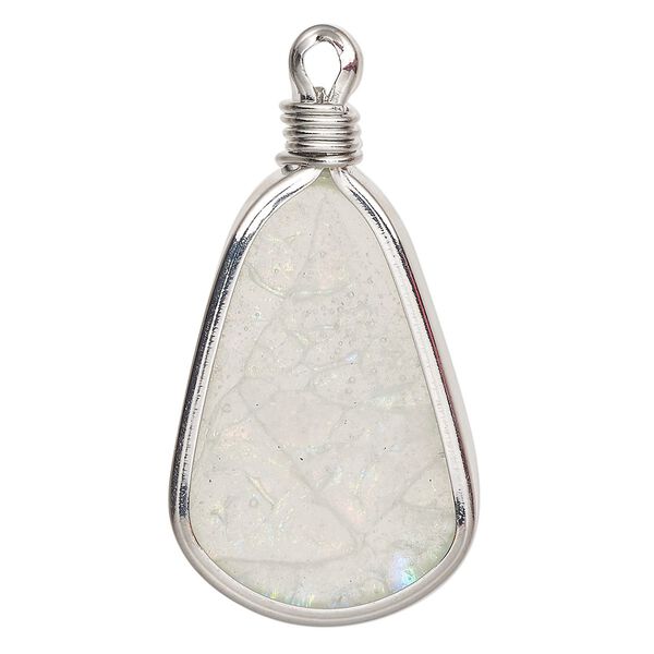 Focal steel resin 1pk 48x24mm-51x25mm teardrop, antique silver finish iridescent clear image number 0