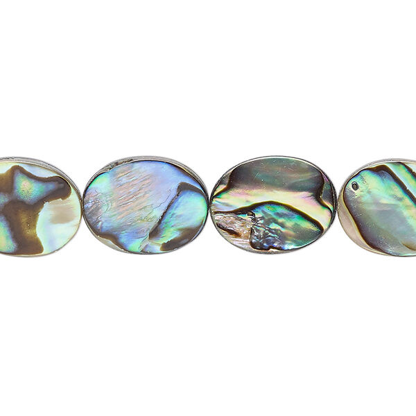 Bead, paua shell and resin (assembled), 14x10mm flat oval. Sold per 15-1/2" to 16" strand. image number 0