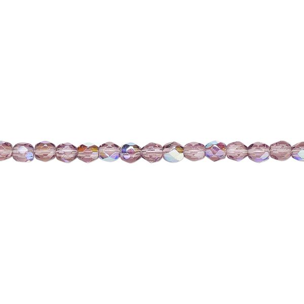 Bead, Czech fire-polished glass, amethyst purple AB, 3mm faceted round. Sold per 15-1/2" to 16" strand. image number 0