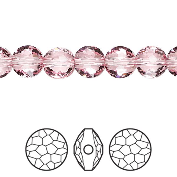 Bead 4pk light rose, Crystal Passions® 8mm puffed round 5034 image number 0