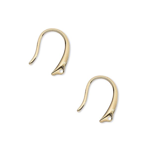 Ear wire fishhook 1pkg10 gold-plated, 14mm fancy / closed loop, 20 gauge brass 5 pair image number 0