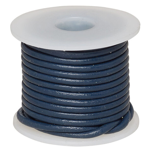 Cord, leather (dyed), dark blue, 2mm round. Sold per 5-yard spool. image number 0