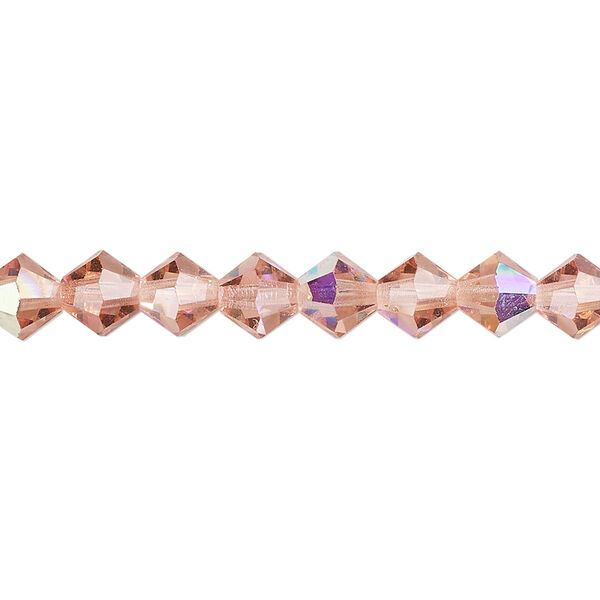 Bead 288pk rose peach AB, Preciosa Czech crystal 6mm bicone image number 0