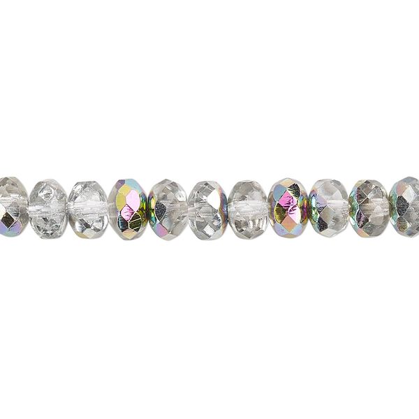 Bead, Czech fire-polished glass, clear vitrail, 7x5mm faceted rondelle. Sold per 15-1/2" to 16" strand. image number 0
