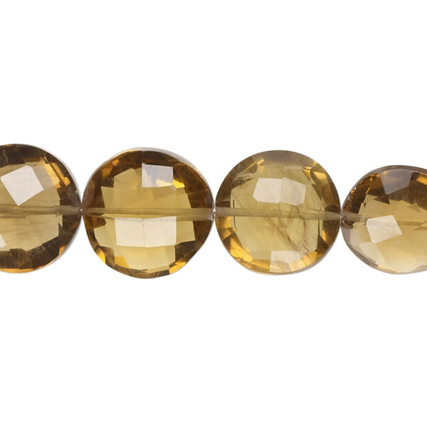 Golden quartz 1pkg1, hand-cut faceted puffed flat round bead 7 inch 11-14mm image number 0