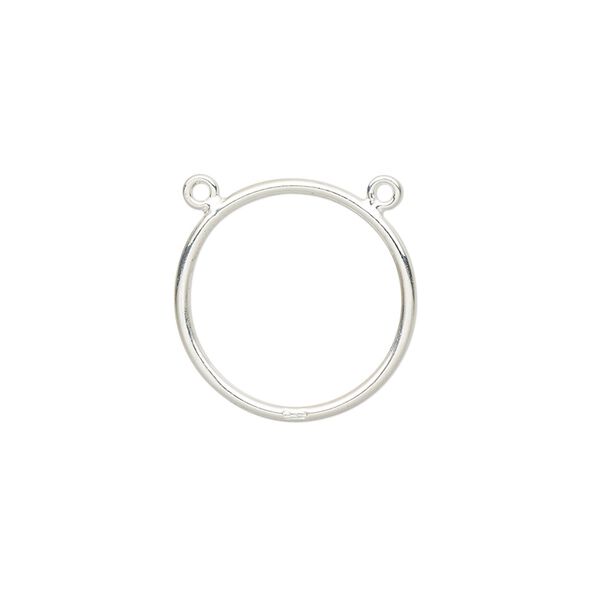 Connector, sterling silver, 18mm open round with 2 loops. Sold individually. image number 0