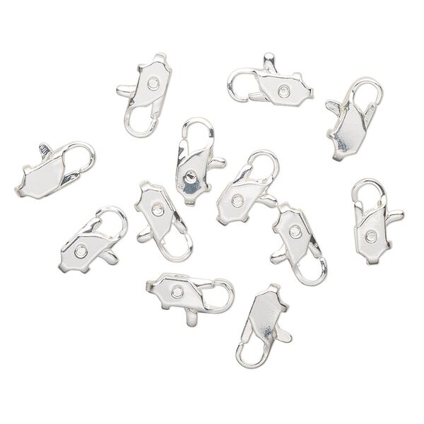 Clasp, lobster claw, silver-finished brass, 10x4mm. Sold per pkg of 12. image number 0