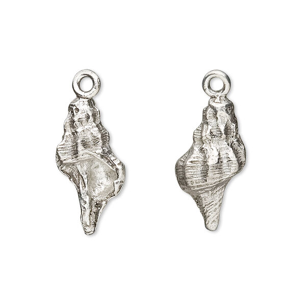 Charm, antiqued pewter (tin-based alloy), 18x10mm conch shell. Sold per pkg of 4. image number 0
