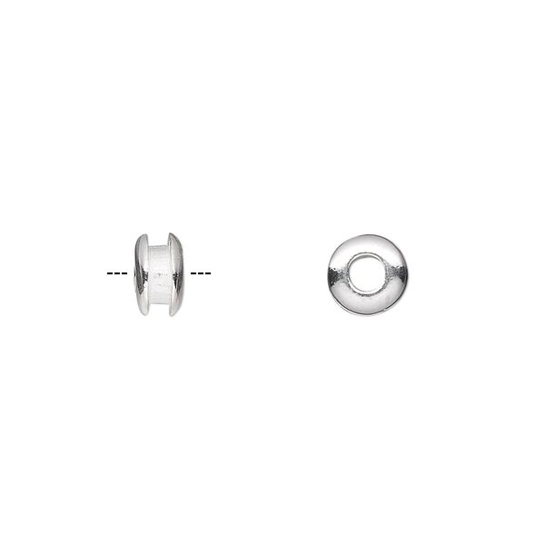 Bead, sterling silver, 6x4mm spool tube, 3mm hole. Sold individually. image number 0