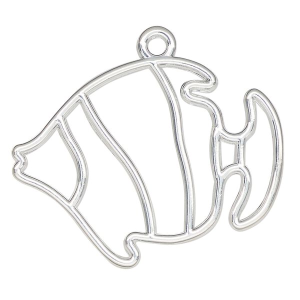 Component, resin frame, silver-finished "pewter" (zinc-based alloy), 40x30mm open tropical fish. Sold per pkg of 2. image number 0
