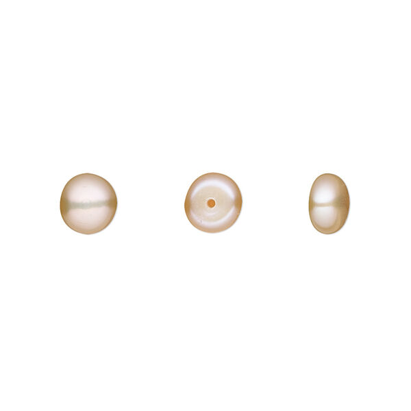 Pearl, White Lotus™, cultured freshwater, peach, 6mm half-drilled button, B grade, Mohs hardness 2-1/2 to 4. Sold per pkg of 4 pairs. image number 0