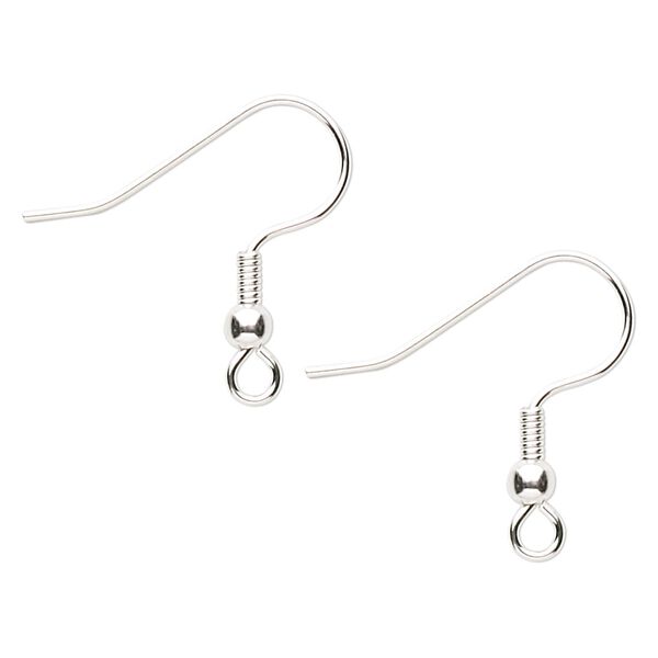Ear wire fishhook 1pkg10, 21mm / 3mm ball / 4mm coil / open loop, 21 gauge silver-finished stainless steel 5 pair image number 0