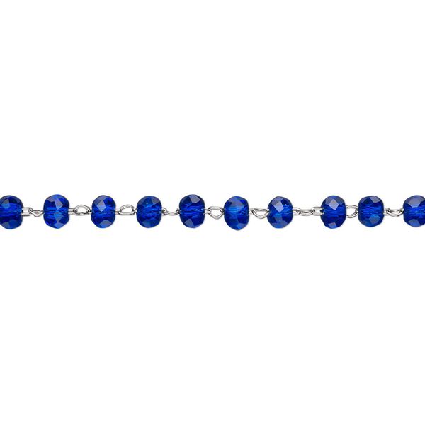 Chain, glass and stainless steel, cobalt, 3.5mm faceted rondelle. Sold per pkg of 1 yard. image number 0