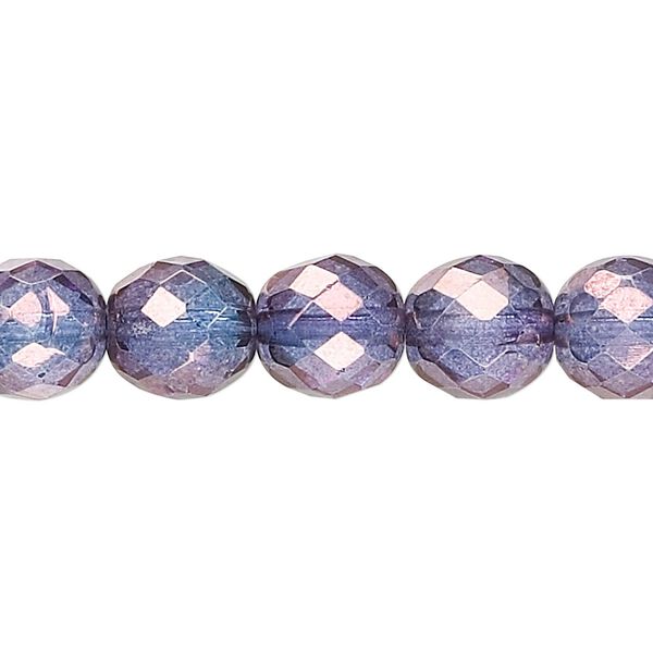 Bead, Czech fire-polished glass, purple and gold, 10mm faceted round. Sold per 15-1/2" to 16" strand, approximately 40 beads. image number 0