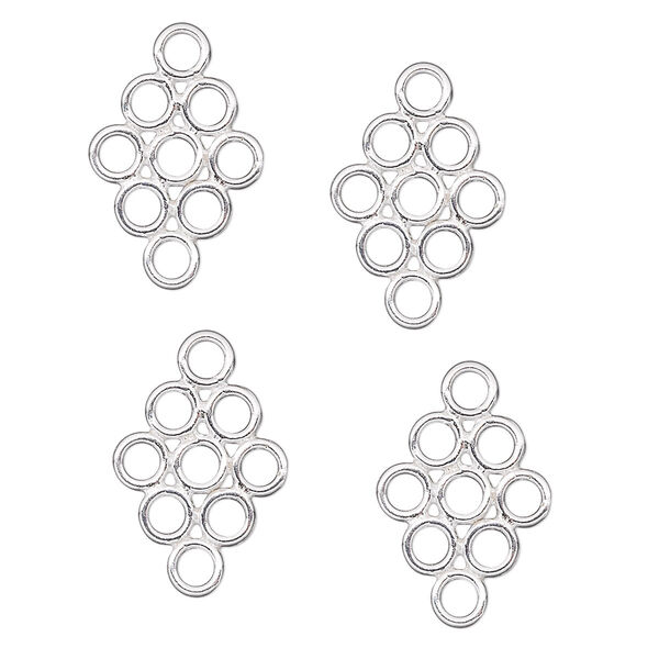 Loop, sterling silver, 17x11mm diamond, (9) 4mm rings. Sold per pkg of 4. image number 0