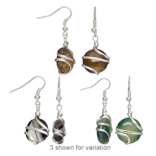 Agate / copper 1pkg2, silver-plated hand-cut tumbled nugget fishhook earring 22 gauge 38-42mm overall image number 0