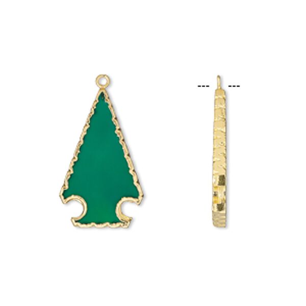 Green onyx / sterling silver 1pkg1, electroplated gold-finished hand-cut Christmas tree charm 35x21mm image number 0