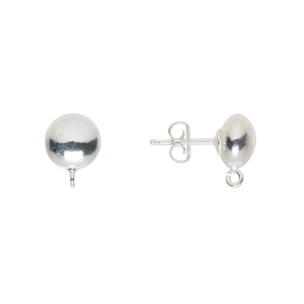 Earstud 1pkg2 sterling silver, 8mm saucer / open loop / earnuts, 1 pair image number 0
