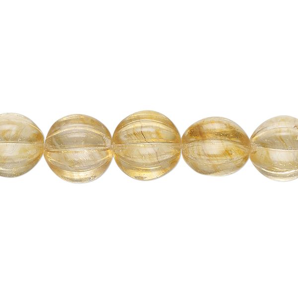 Bead, Czech pressed glass, translucent light tan, 10mm corrugated round. Sold per 7-inch strand, approximately 15 beads. image number 0
