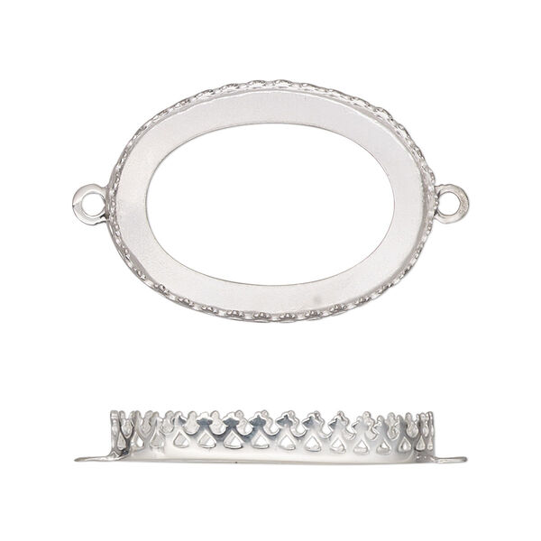 Link, sterling silver, 26x19.5mm oval with decorative trim and open back with 25x18mm oval cabochon bezel setting. Sold individually. image number 0