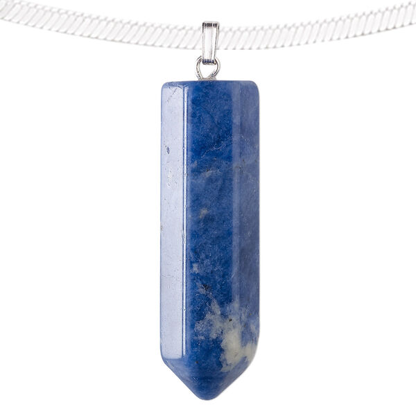 Sodalite / "pewter" (zinc-based alloy) 1pkg1, silver-plated point pendant natural 43x12mm image number 0