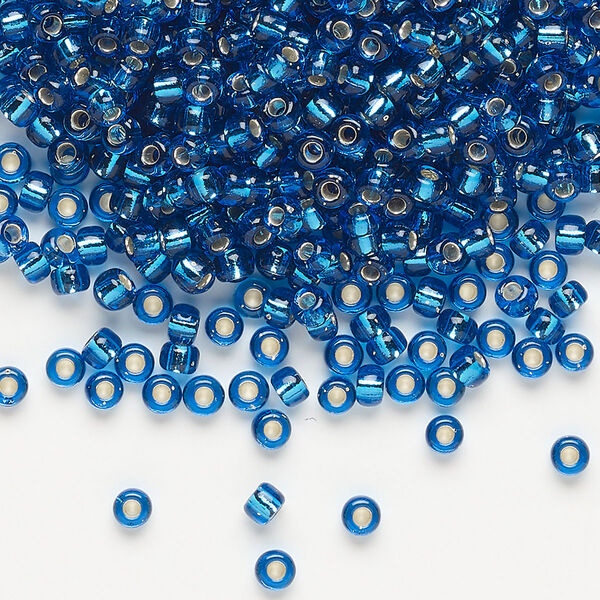 Seed bead, Miyuki, glass, pkg/50g, #8 rocaille, transparent silver-lined Capri blue (RR-25). image number 0