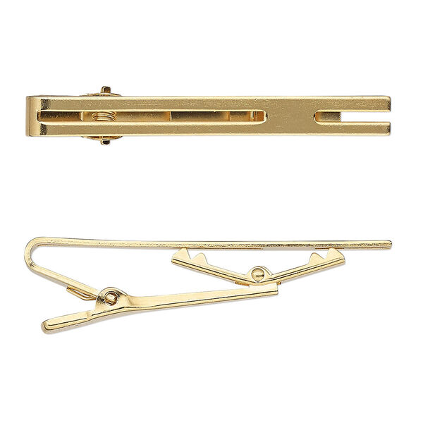 Tie clip, gold-plated brass, 55x6mm bar with cutout oval design. Sold per pkg of 2. image number 0