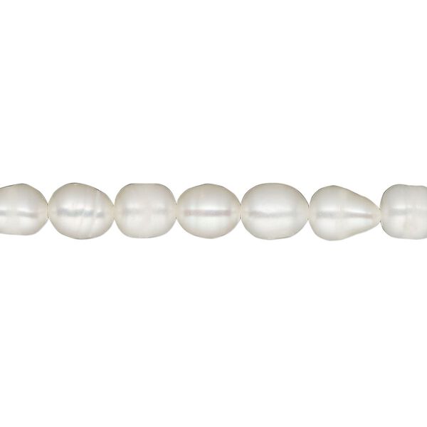 Pearl, cultured freshwater (bleached), white, 5-6mm rice, D grade, Mohs hardness 2-1/2 to 4. Sold per 15-1/2" to 16" strand. image number 0