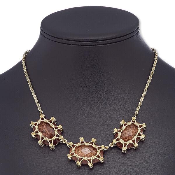 Necklace, resin with gold-finished brass and steel, copper, 34x28mm oval, 18 inches with 2-inch extender chain and lobster claw clasp. Sold individually. image number 0