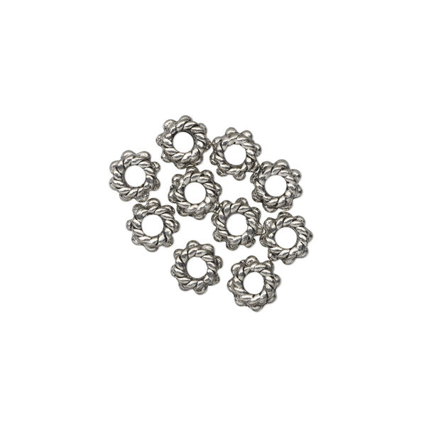 Bead, antiqued pewter (tin-based alloy), 5.5x3mm beaded rondelle. Sold per pkg of 10. image number 0