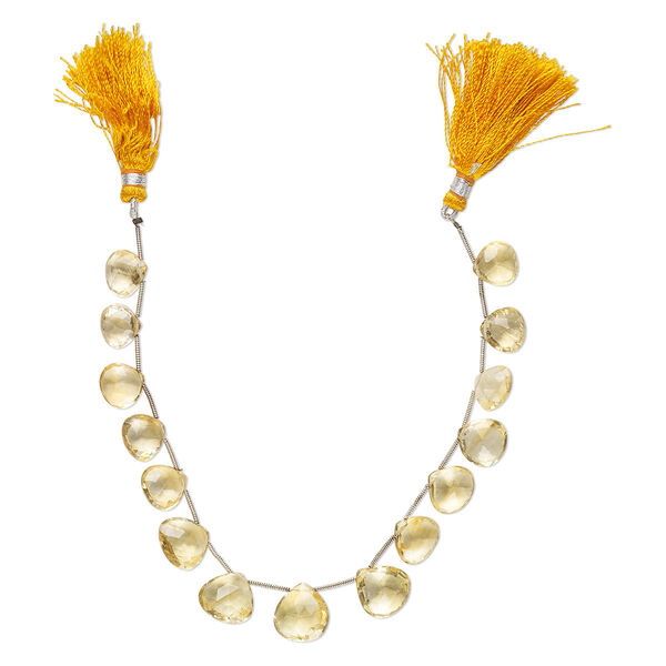 Citrine 1pkg14, hand-cut top-drilled faceted puffed teardrop bead graduated 8x7mm-15x15mm image number 0