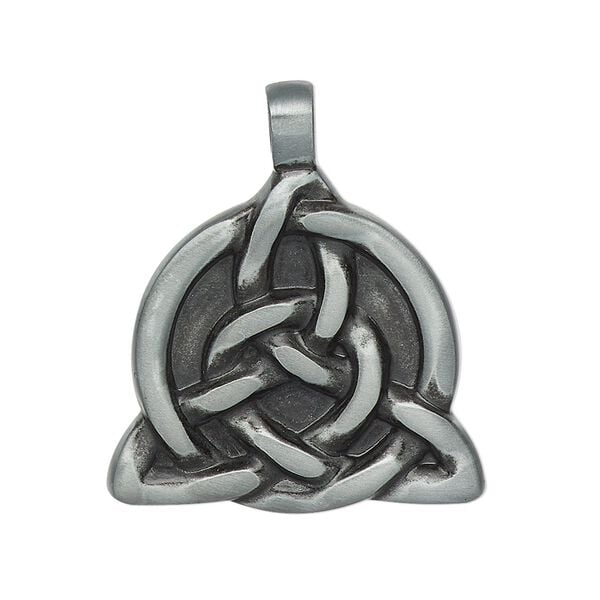 Pendant, enamel and "pewter" (zinc-based alloy), black, 32x28mm single-sided Celtic circle triangle. Sold individually. image number 0