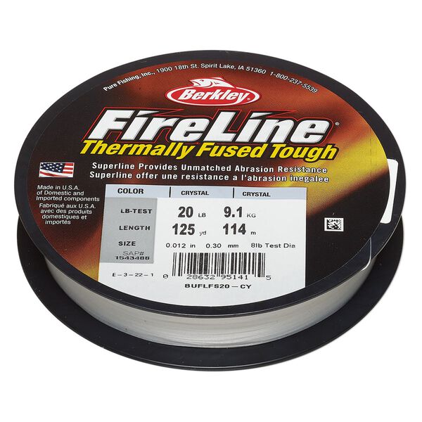 Thread, Berkley® FireLine®, high-modulus polyethylene, 8-fiber braid, crystal, 0.30mm diameter, 20-pound test. Sold per 125-yard spool. image number 0