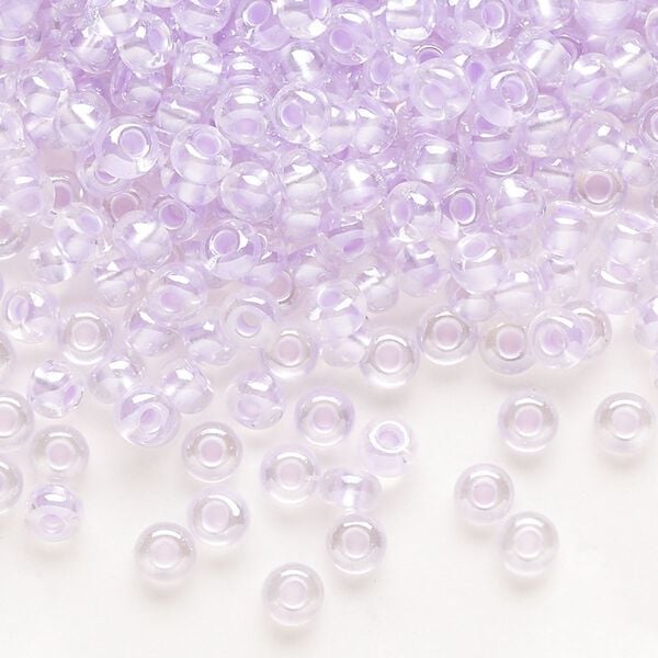 Seed bead, Preciosa Ornela Czech glass, pkg/50g, #6 rocaille, translucent color-lined luster pastel violet, (382PV). image number 0