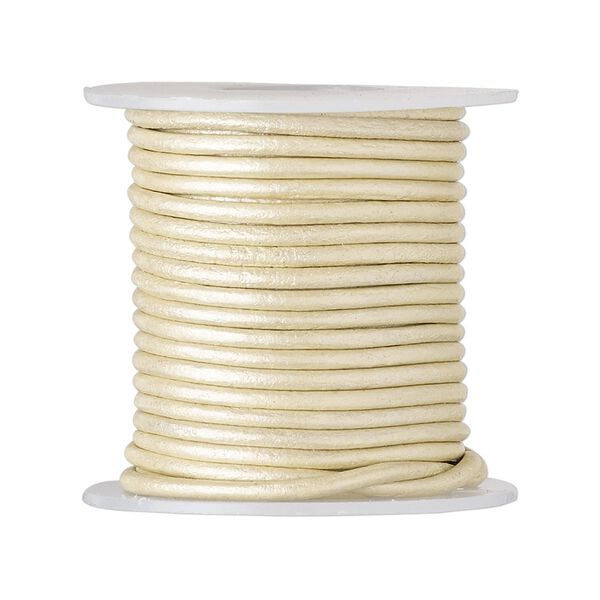 Cord, leather (coated), metallic beige, 1.4-1.6mm round. Sold per 5-yard spool. image number 0