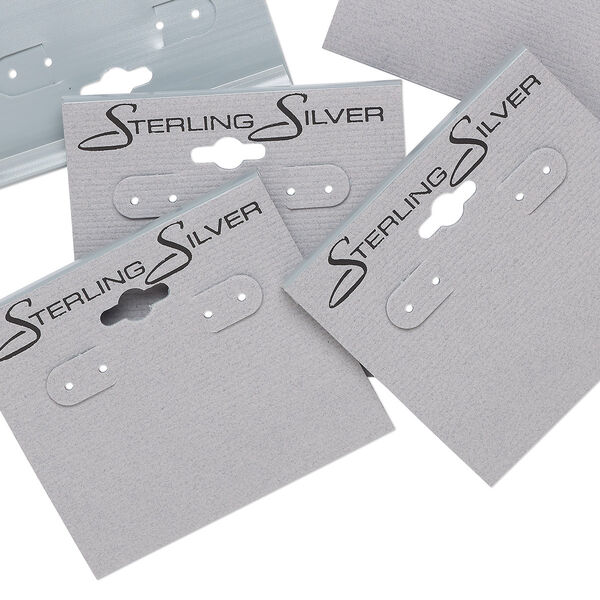 Earring card, flocked plastic, grey and black, 2-1/2 x 2-1/4 inch rectangle with "STERLING SILVER." Sold per pkg of 50. image number 0