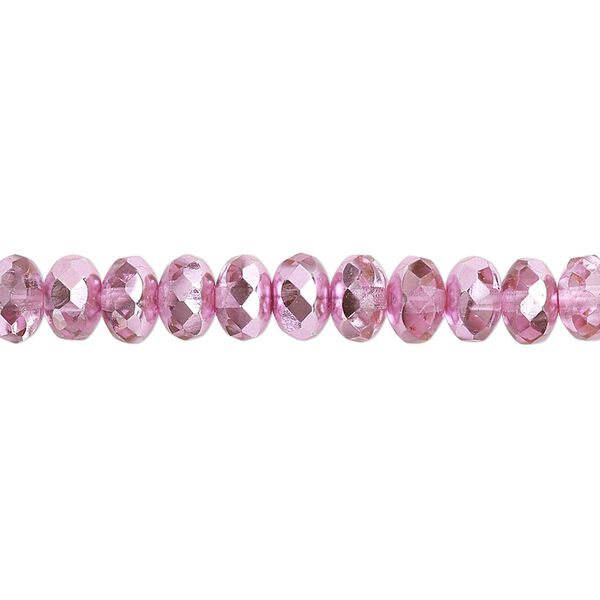 Bead, Czech fire-polished glass, metallic bubblegum, 7x5mm faceted rondelle. Sold per 15-1/2" to 16" strand. image number 0