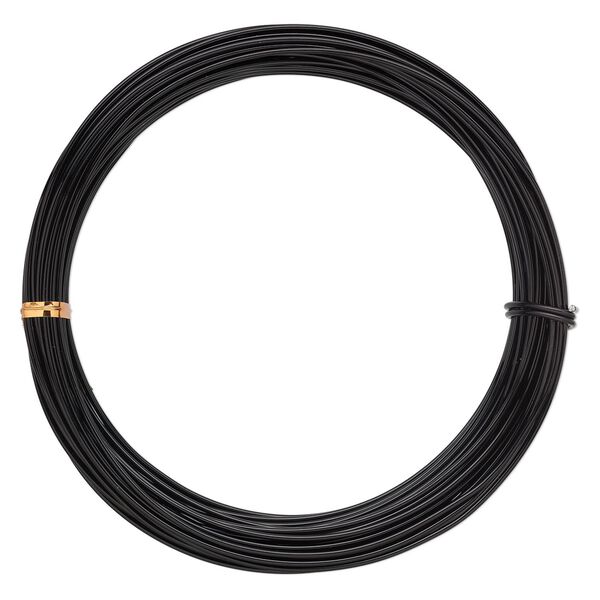 Wire, anodized aluminum, black, 1.5mm round, 14 gauge. Sold per pkg of 45 feet. image number 0