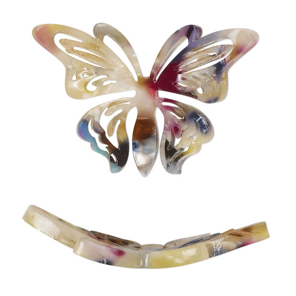 Focal, resin, multicolored, 35x22mm curved butterfly with cutouts. Sold per pkg of 4. image number 0