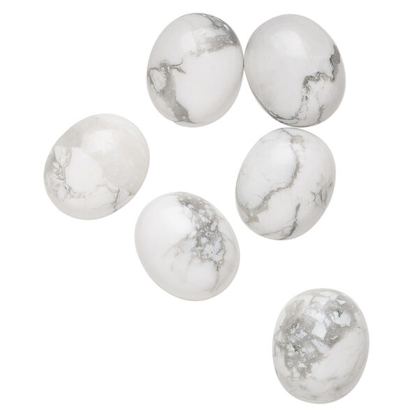 Cabochon, white howlite (natural), 12x10mm calibrated oval, B grade, Mohs hardness 3 to 3-1/2. Sold per pkg of 6. image number 0