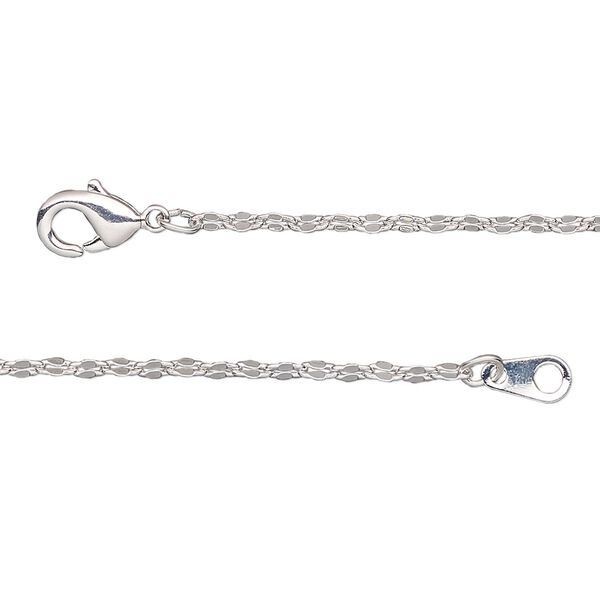 Chain, silver-plated brass, 1.8mm mirror, 18 inches with lobster claw clasp. Sold individually. image number 0