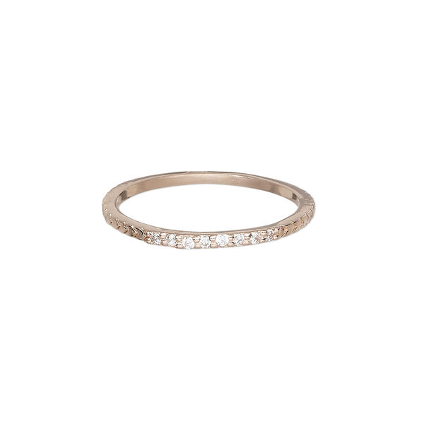 Ring, Create Compliments®, cubic zirconia and rose gold-plated sterling silver, clear, 1.5mm wide chevron, size 9. Sold individually. image number 0