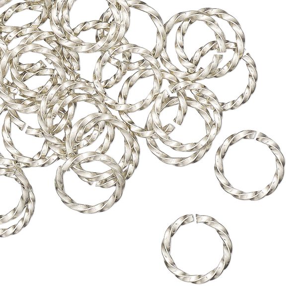 Jump ring, copper / zinc / nickel, nickel silver, 10mm hand-cut twisted round, 7.5mm inside diameter, 16 gauge. Sold per pkg of 50. image number 0