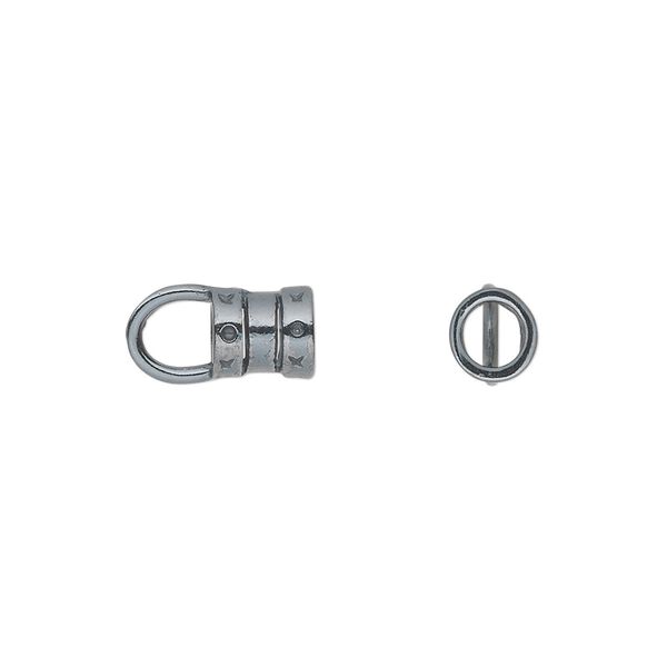 Crimp end, JBB Findings, gunmetal-plated pewter (tin-based alloy), 7x6mm tube with loop, 4mm inside diameter. Sold per pkg of 2. image number 0