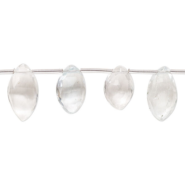 White topaz 1pkg20, hand-cut top-drilled faceted puffed marquise bead 11x6mm-15x7mm image number 0