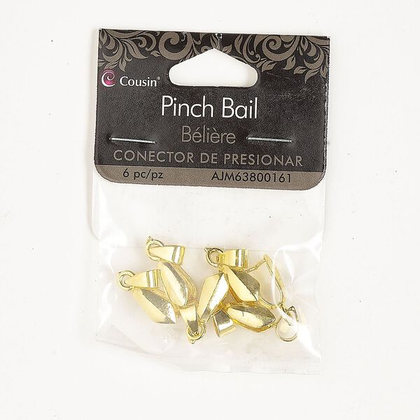 Bail, ice-pick, gold-finished brass, 11x5mm with 7.5mm grip length. Sold per pkg of 6. image number 0