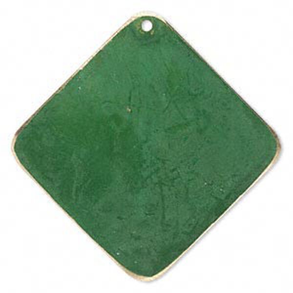 Focal, brass, jewel tone green patina, Pantone® color 18-6216, 40x40mm double-sided diamond. Sold per pkg of 6. image number 0