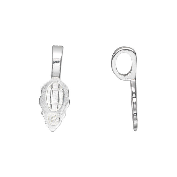 Bail, Aanraku®, glue-on, silver-plated "pewter" (zinc-based alloy), 21.5x7mm with 12x7mm leaf flat base. Sold per pkg of 25. image number 0