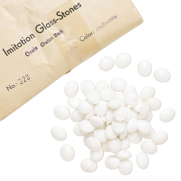 Embellishment, vintage glass, chalkwhite, 12x10mm faceted oval fancy stone. Sold per pkg of 144 (1 gross). image number 0