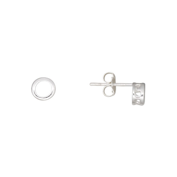 Earstud, sterling silver, 5.5mm smooth round with 4mm round setting. Sold per pair. image number 0